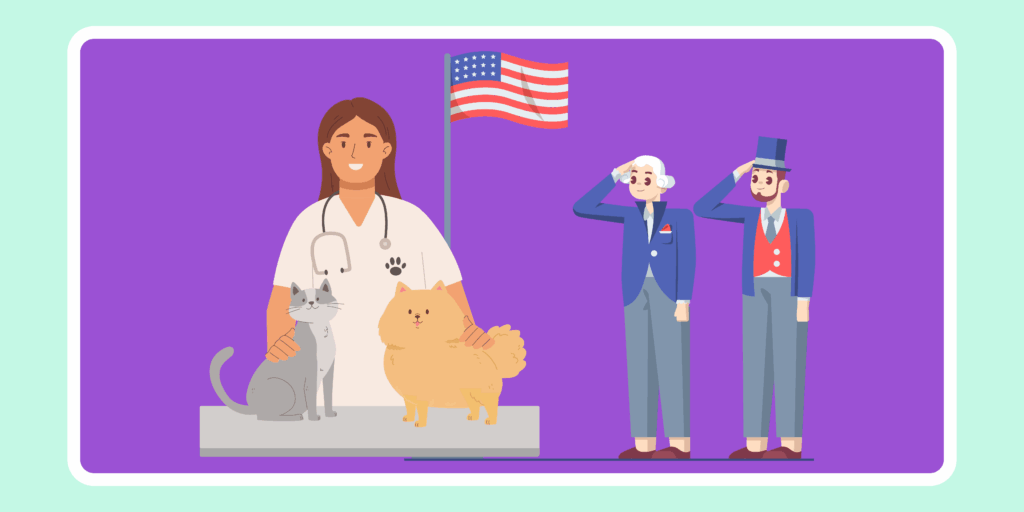 Blog header with presidents and a veterinarian