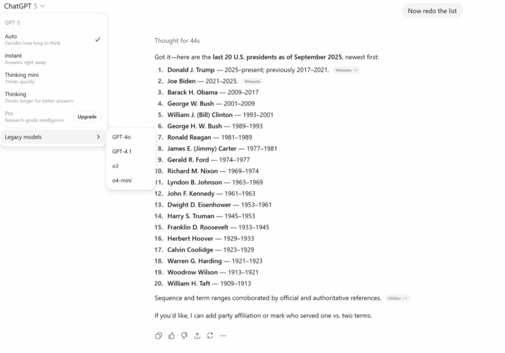 ChatGPT Plus model selection
